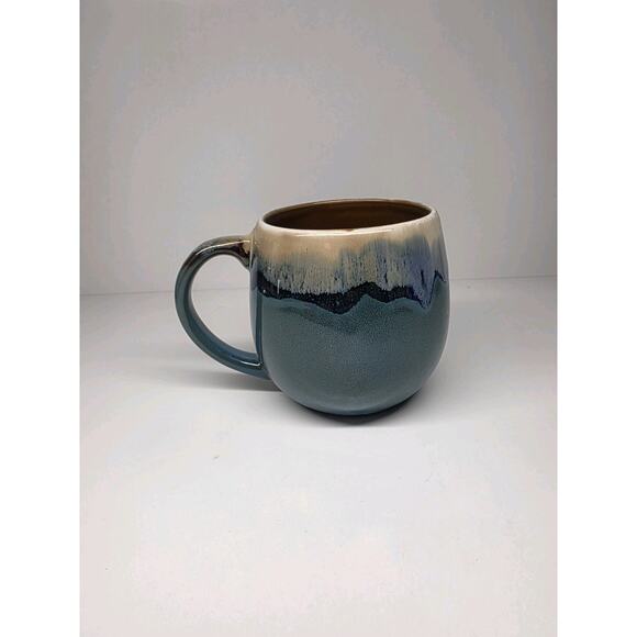 Drip Glazed Pottery Coffee Mug Pot Belly Aqua Stoneware 29oz Large - Picture 3 of 3